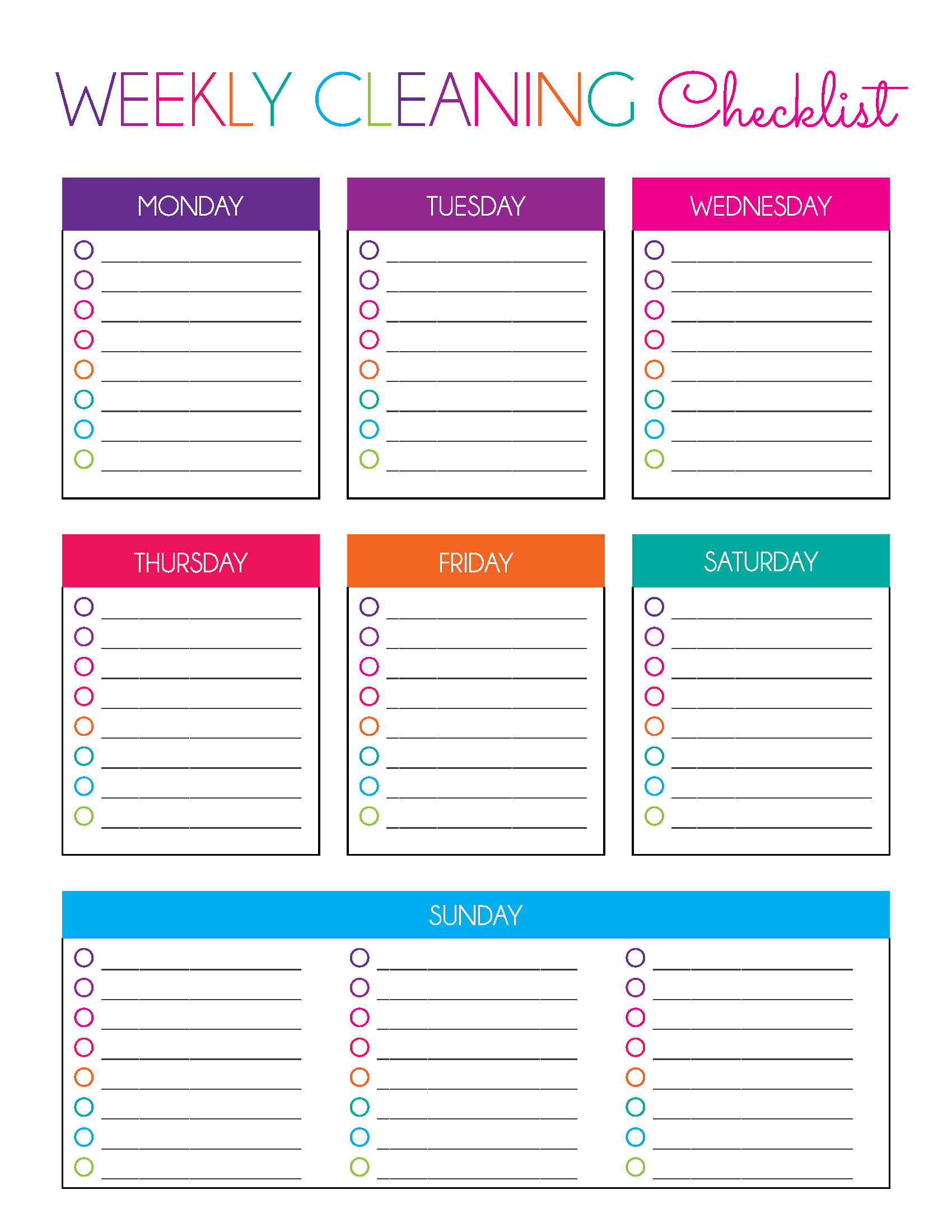 WEEKLY CLEANING CHECKLIST_Page_1 - Organization Obsessed