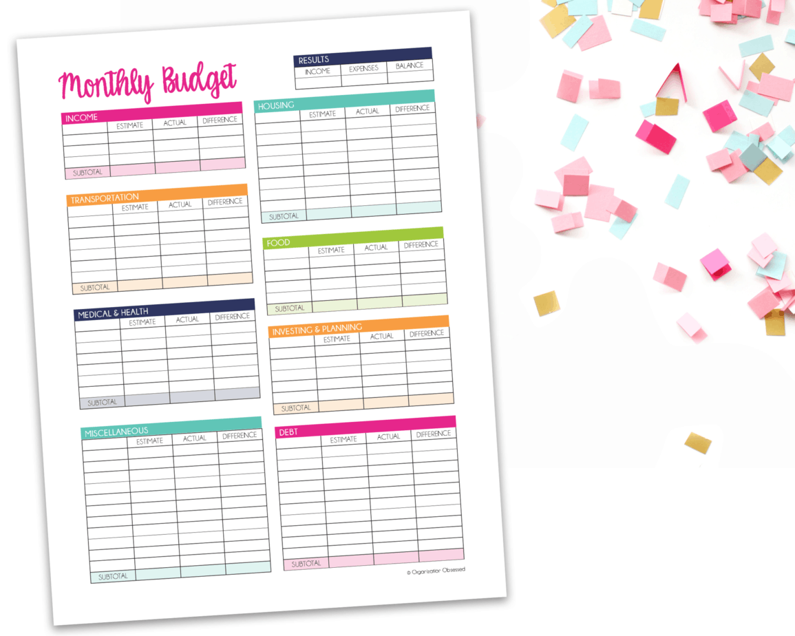 Monthly Budget Template Free Printable